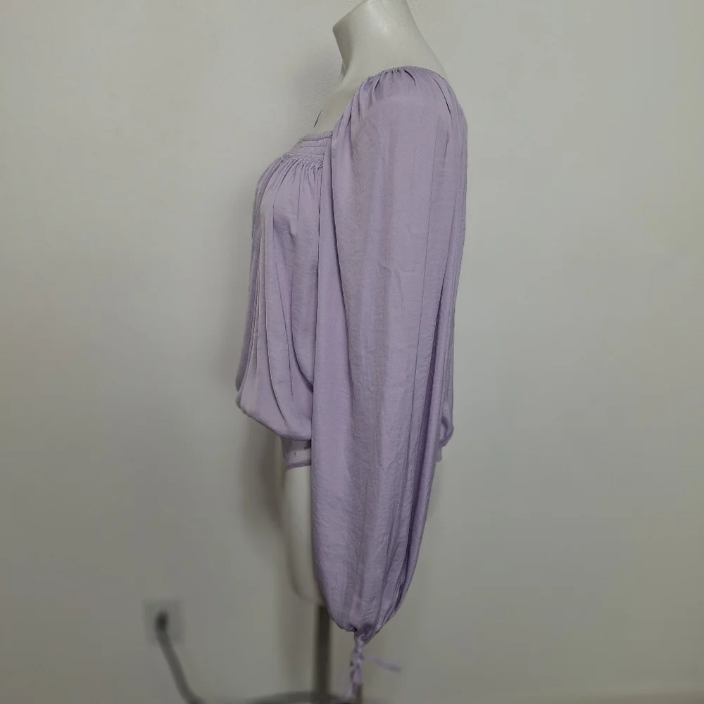 Free People Coquette Feminine Cottagecore Lavender Long Sleeve Bodysuit Size S